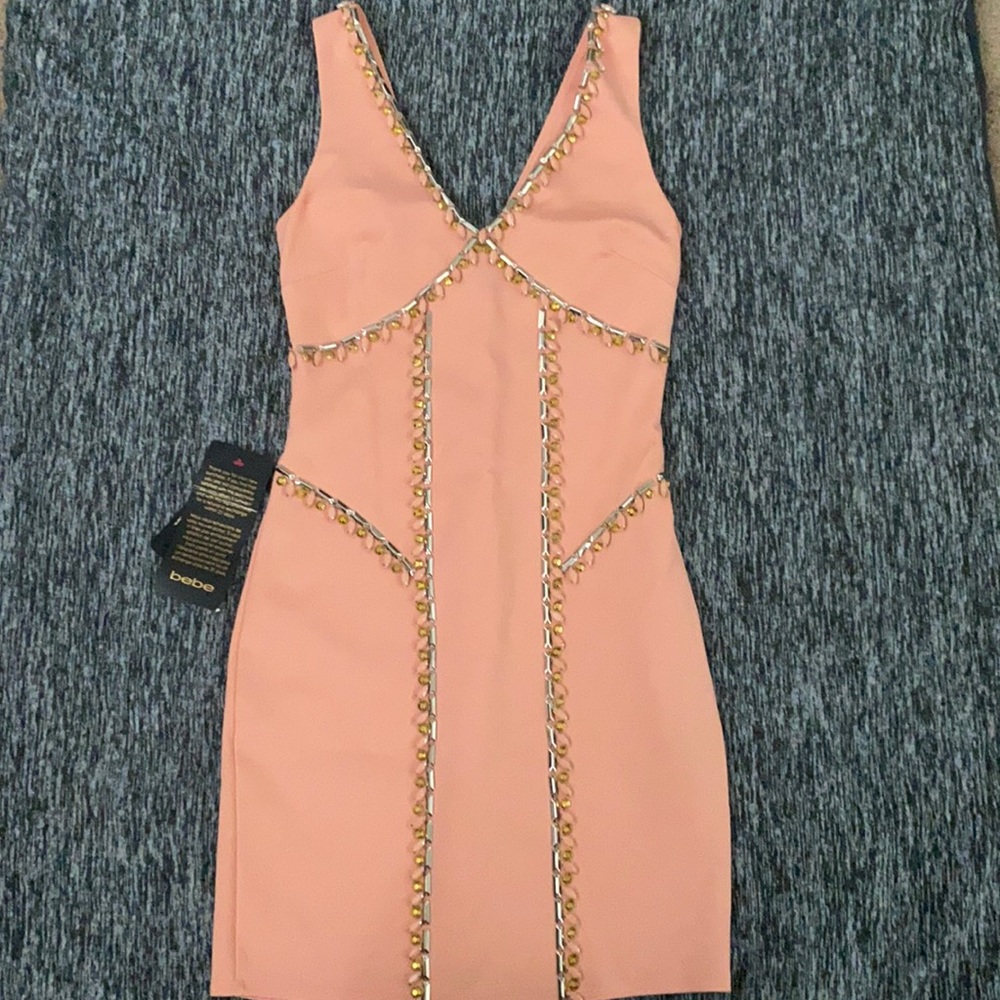 Bebe pink cocktail dress with accent beading